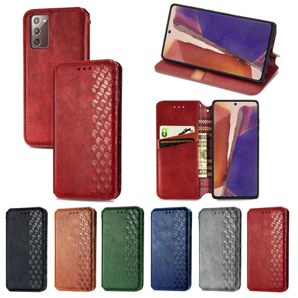For Samsung Galaxy Note 20 Cubic Grid Pressed Horizontal Flip Magnetic PU Leather Case with Holder & Card Slots & Wallet(Red)-garmade.com