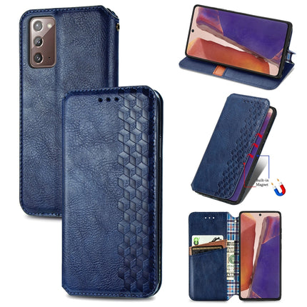 For Samsung Galaxy Note20 Ultra Cubic Grid Pressed Horizontal Flip Magnetic PU Leather Case with Holder & Card Slots & Wallet(Blue)-garmade.com