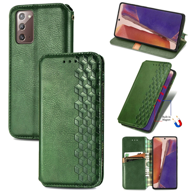 For Samsung Galaxy Note20 Ultra Cubic Grid Pressed Horizontal Flip Magnetic PU Leather Case with Holder & Card Slots & Wallet(Green)-garmade.com
