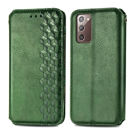 For Samsung Galaxy Note20 Ultra Cubic Grid Pressed Horizontal Flip Magnetic PU Leather Case with Holder & Card Slots & Wallet(Green)-garmade.com