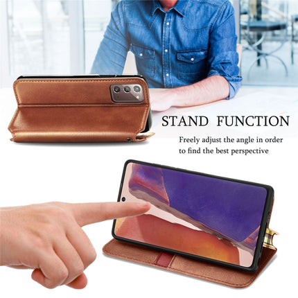 For Samsung Galaxy Note20 Ultra Cubic Grid Pressed Horizontal Flip Magnetic PU Leather Case with Holder & Card Slots & Wallet(Brown)-garmade.com