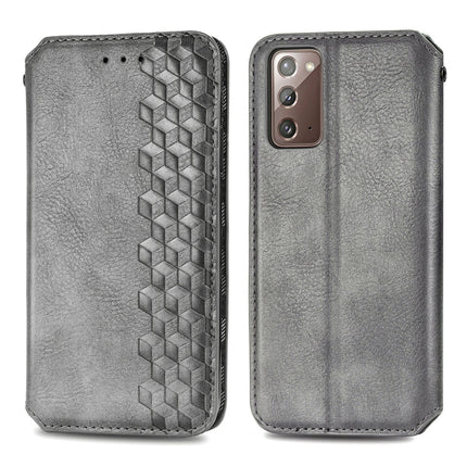 For Samsung Galaxy Note20 Ultra Cubic Grid Pressed Horizontal Flip Magnetic PU Leather Case with Holder & Card Slots & Wallet(Grey)-garmade.com
