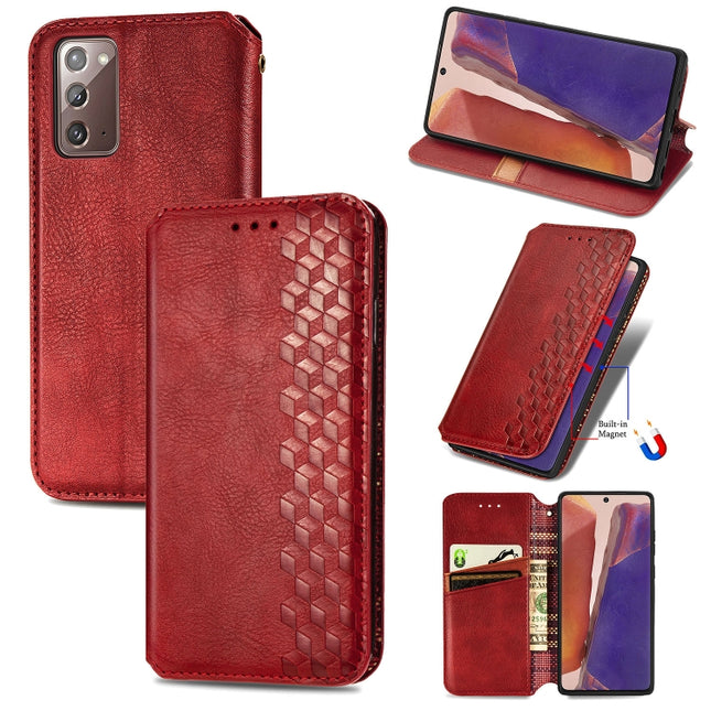 For Samsung Galaxy Note20 Ultra Cubic Grid Pressed Horizontal Flip Magnetic PU Leather Case with Holder & Card Slots & Wallet(Red)-garmade.com