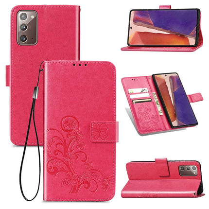 For Samsung Galaxy Note20 Four-leaf Clasp Embossed Buckle Mobile Phone Protection Leather Case with Lanyard & Card Slot & Wallet & Bracket Function(Magenta)-garmade.com