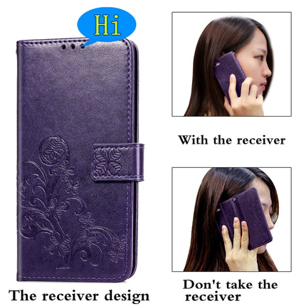 For Samsung Galaxy Note20 Four-leaf Clasp Embossed Buckle Mobile Phone Protection Leather Case with Lanyard & Card Slot & Wallet & Bracket Function(Purple)-garmade.com
