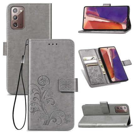 For Samsung Galaxy Note20 Four-leaf Clasp Embossed Buckle Mobile Phone Protection Leather Case with Lanyard & Card Slot & Wallet & Bracket Function(Grey)-garmade.com