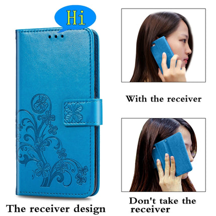 For Samsung Galaxy Note20 Four-leaf Clasp Embossed Buckle Mobile Phone Protection Leather Case with Lanyard & Card Slot & Wallet & Bracket Function(Blue)-garmade.com