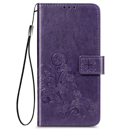 For Samsung Galaxy Note20 Ultra Four-leaf Clasp Embossed Buckle Mobile Phone Protection Leather Case with Lanyard & Card Slot & Wallet & Bracket Function(Purple)-garmade.com