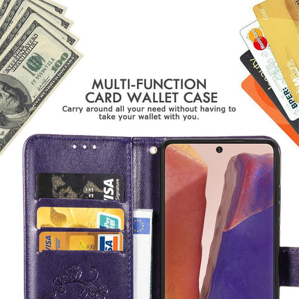For Samsung Galaxy Note20 Ultra Four-leaf Clasp Embossed Buckle Mobile Phone Protection Leather Case with Lanyard & Card Slot & Wallet & Bracket Function(Purple)-garmade.com