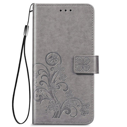 For Samsung Galaxy Note20 Ultra Four-leaf Clasp Embossed Buckle Mobile Phone Protection Leather Case with Lanyard & Card Slot & Wallet & Bracket Function(Grey)-garmade.com