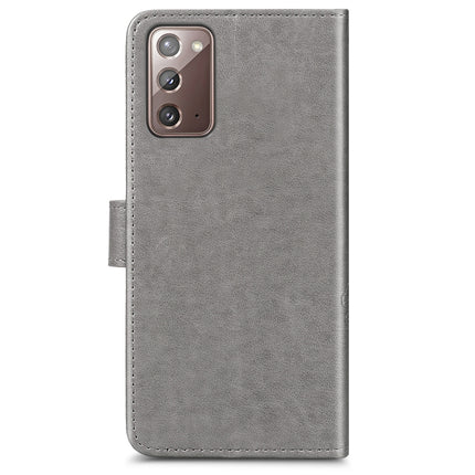 For Samsung Galaxy Note20 Ultra Four-leaf Clasp Embossed Buckle Mobile Phone Protection Leather Case with Lanyard & Card Slot & Wallet & Bracket Function(Grey)-garmade.com