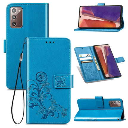 For Samsung Galaxy Note20 Ultra Four-leaf Clasp Embossed Buckle Mobile Phone Protection Leather Case with Lanyard & Card Slot & Wallet & Bracket Function(Blue)-garmade.com