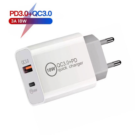 SDC-18W 18W PD + QC 3.0 USB Dual Fast Charging Universal Travel Charger, EU Plug-garmade.com