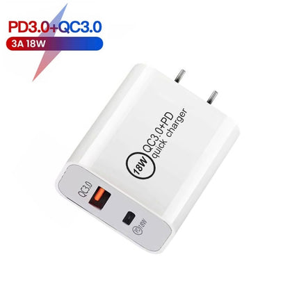 SDC-18W 18W PD + QC 3.0 USB Dual Fast Charging Universal Travel Charger, US Plug-garmade.com