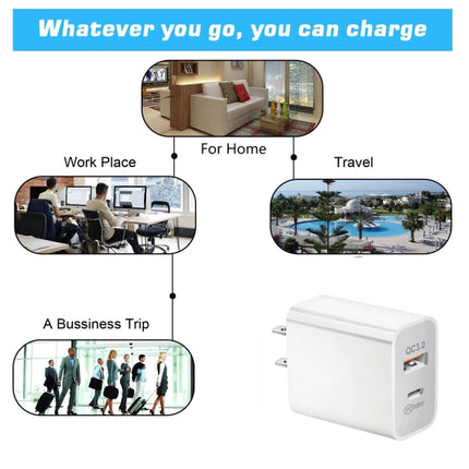 SDC-18W 18W PD 3.0 Type-C / USB-C + QC 3.0 USB Dual Fast Charging Universal Travel Charger with USB to Type-C / USB-C Fast Charging Data Cable, EU Plug-garmade.com