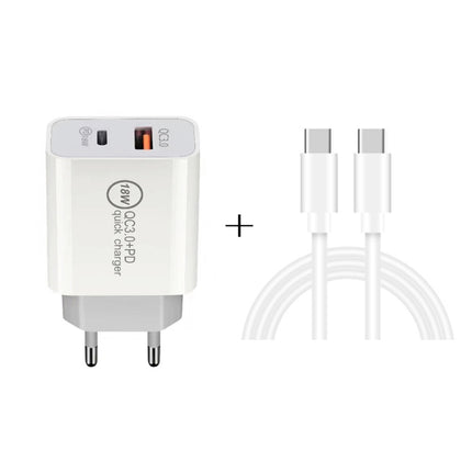 SDC-18W 18W PD 3.0 Type-C / USB-C + QC 3.0 USB Dual Fast Charging Universal Travel Charger with Type-C / USB-C to Type-C / USB-C Fast Charging Data Cable, EU Plug-garmade.com