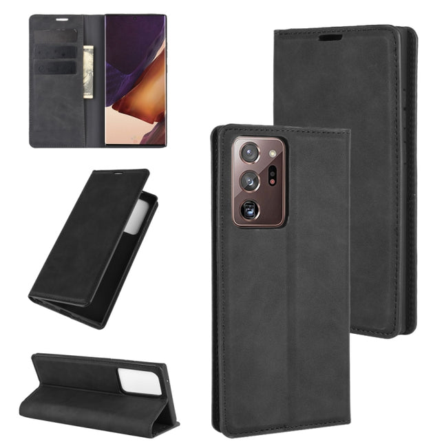 For Samsung Galaxy Note20 Ultra Retro-skin Business Magnetic Suction Leather Case with Holder & Card Slots & Wallet(Black)-garmade.com