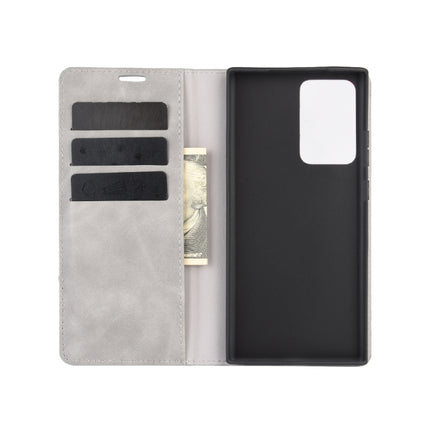 For Samsung Galaxy Note20 Ultra Retro-skin Business Magnetic Suction Leather Case with Holder & Card Slots & Wallet(Grey)-garmade.com