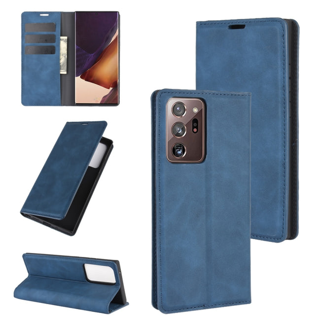 For Samsung Galaxy Note20 Ultra Retro-skin Business Magnetic Suction Leather Case with Holder & Card Slots & Wallet(Dark Blue)-garmade.com