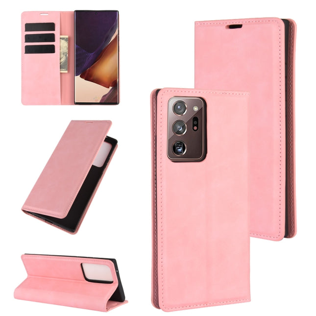 For Samsung Galaxy Note20 Ultra Retro-skin Business Magnetic Suction Leather Case with Holder & Card Slots & Wallet(Pink)-garmade.com