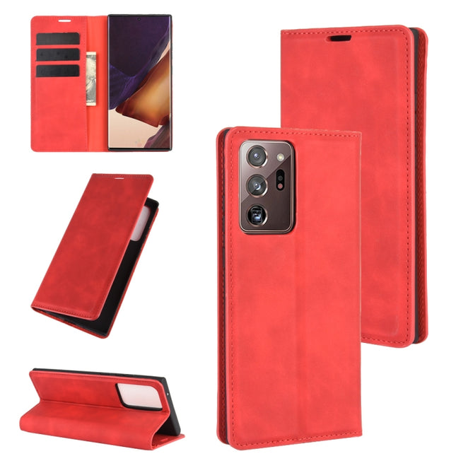 For Samsung Galaxy Note20 Ultra Retro-skin Business Magnetic Suction Leather Case with Holder & Card Slots & Wallet(Red)-garmade.com