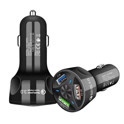 YSY-395KC QC3.0 3 USB 35W High Power Vehicle Charger / Mobile Phone Tablet Universal Vehicle Charger(Black)-garmade.com