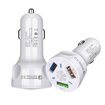 YSY-395KC QC3.0 3 USB 35W High Power Vehicle Charger / Mobile Phone Tablet Universal Vehicle Charger(White)-garmade.com