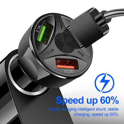 YSY-395KC QC3.0 3 USB 35W High Power Vehicle Charger / Mobile Phone Tablet Universal Vehicle Charger(Black)-garmade.com