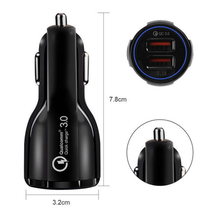 Qc3.0 Dual USB Car Charger + 8 Pin Fast Charging Line Car Charging Kit(Black)-garmade.com