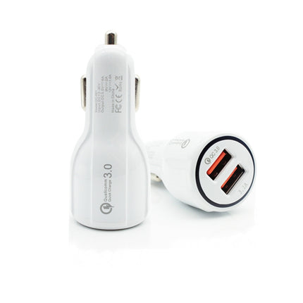 Qc3.0 Dual USB Car Charger + Micro USB Fast Charging Cable Car Charging Kit(White)-garmade.com