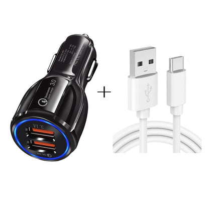 LZ-681 QC3.0 Dual USB Car Charging + Type-C Fast Charging Cable Car Charging Kit(Black)-garmade.com