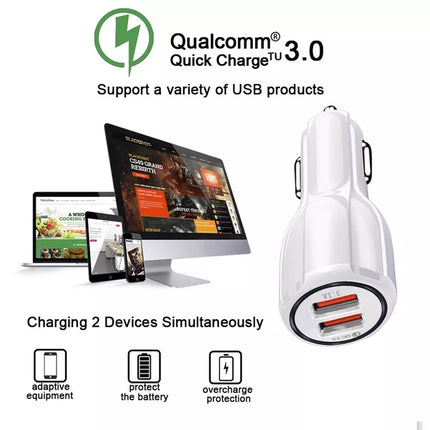 LZ-681 QC3.0 Dual USB Car Charging + Type-C Fast Charging Cable Car Charging Kit(White)-garmade.com