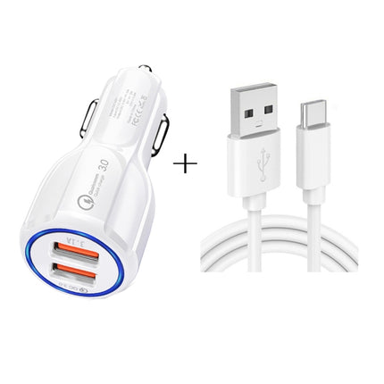 LZ-681 QC3.0 Dual USB Car Charging + Type-C Fast Charging Cable Car Charging Kit(White)-garmade.com