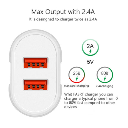 Portable Dual USB Mobile Phone Tablet Universal Charging Head Travel Charger, US Plug(White)-garmade.com