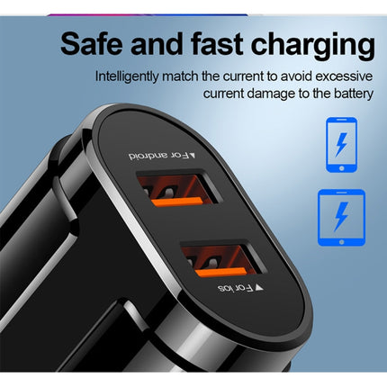 Portable Dual USB Mobile Phone Tablet Universal Charging Head Travel Charger, US Plug(Black)-garmade.com