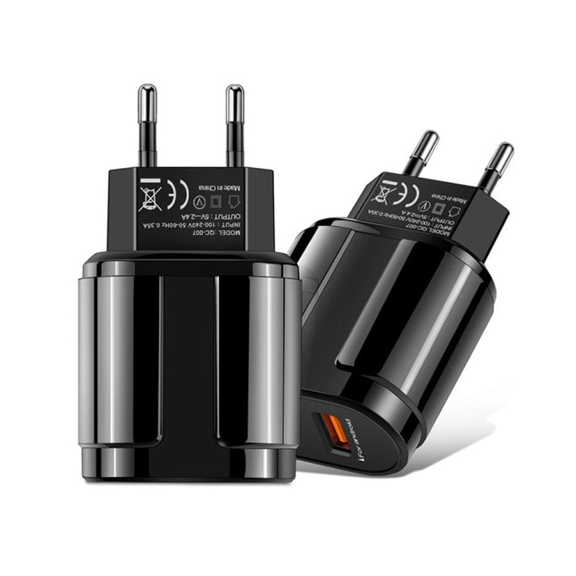 Portable Dual USB Mobile Phone Tablet Universal Charging Head Travel Charger, EU Plug(Black)-garmade.com