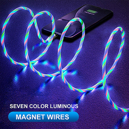 USB to Type-C / USB-C Magnetic Suction Colorful Streamer Mobile Phone Charging Cable, Length: 1m(Color Light)-garmade.com