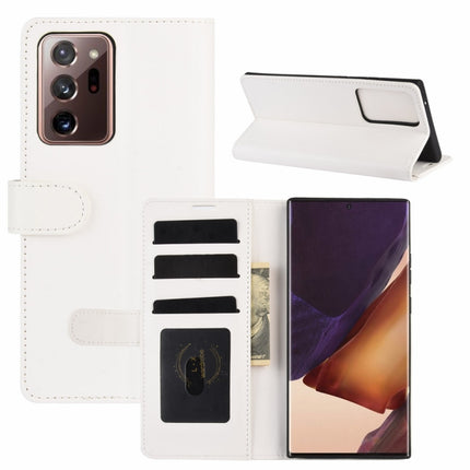 For Samsung Galaxy Note20 Ultra R64 Texture Single Horizontal Flip Protective Case with Holder & Card Slots & Wallet& Photo Frame(White)-garmade.com