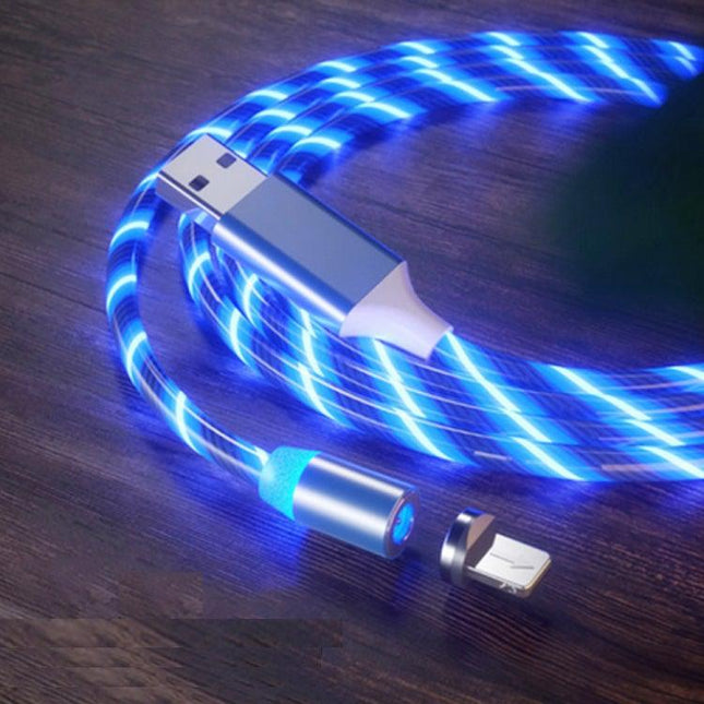 USB to 8 Pin Magnetic Suction Colorful Streamer Mobile Phone Charging Cable, Length: 1m(Blue Light)-garmade.com