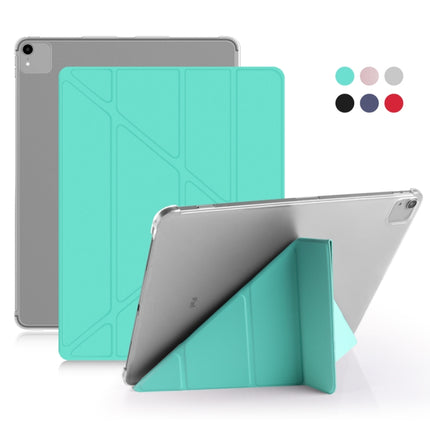 For iPad Pro 12.9 inch (2020) Multi-folding Horizontal Flip Shockproof Transparent PC + PU Leather Tablet Case with Sleep / Wake-up Function(Mint green)-garmade.com