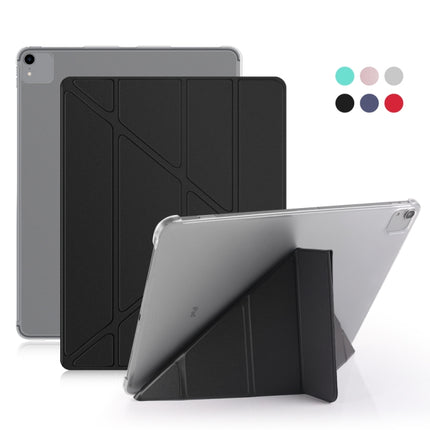 For iPad Pro 12.9 inch (2020) Multi-folding Horizontal Flip Shockproof Transparent PC + PU Leather Tablet Case with Sleep / Wake-up Function(Black)-garmade.com