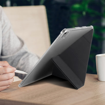 For iPad Pro 12.9 inch (2020) Multi-folding Horizontal Flip Shockproof Transparent PC + PU Leather Tablet Case with Sleep / Wake-up Function(Black)-garmade.com
