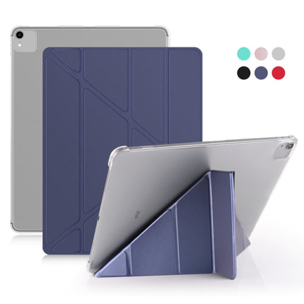 For iPad Pro 12.9 inch (2020) Multi-folding Horizontal Flip Shockproof Transparent PC + PU Leather Tablet Case with Sleep / Wake-up Function(Navy blue)-garmade.com
