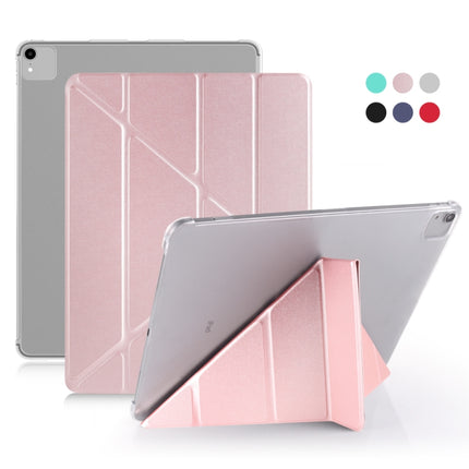 For iPad Pro 12.9 inch (2020) Multi-folding Horizontal Flip Shockproof Transparent PC + PU Leather Tablet Case with Sleep / Wake-up Function(Rose gold)-garmade.com