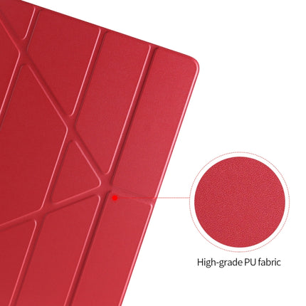 For iPad Pro 12.9 inch (2020) Multi-folding Horizontal Flip Shockproof Transparent PC + PU Leather Tablet Case with Sleep / Wake-up Function(Red)-garmade.com