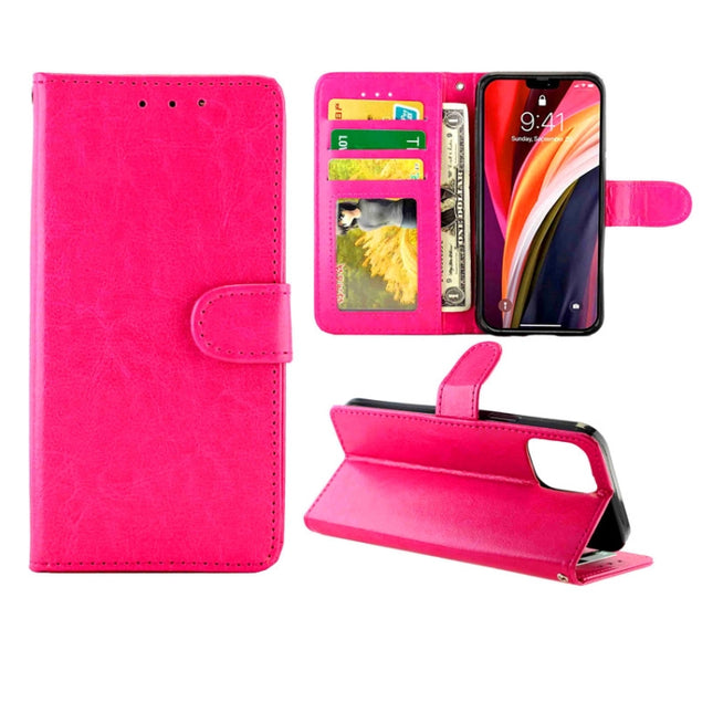 For iPhone 12 mini Crazy Horse Texture Leather Horizontal Flip Protective Case with Holder & Card Slots & Wallet & Photo Frame(Magenta)-garmade.com