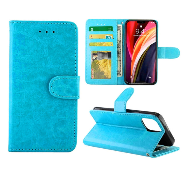 For iPhone 12 mini Crazy Horse Texture Leather Horizontal Flip Protective Case with Holder & Card Slots & Wallet & Photo Frame(baby Blue)-garmade.com