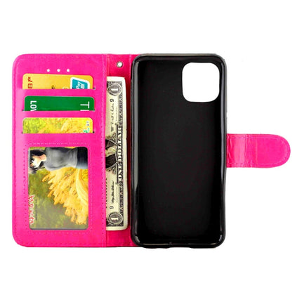 For iPhone 12 / 12 Pro Crazy Horse Texture Leather Horizontal Flip Protective Case with Holder & Card Slots & Wallet & Photo Frame(Magenta)-garmade.com