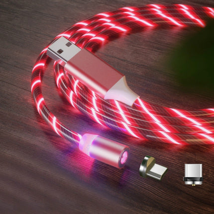 2 in 1 USB to Type-C / USB-C + Micro USB Magnetic Absorption Colorful Streamer Charging Cable, Length: 1m(Red Light)-garmade.com
