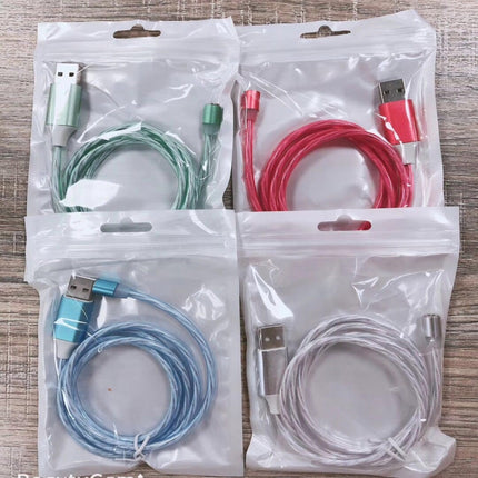 2 in 1 USB to Type-C / USB-C + Micro USB Magnetic Absorption Colorful Streamer Charging Cable, Length: 1m(Red Light)-garmade.com